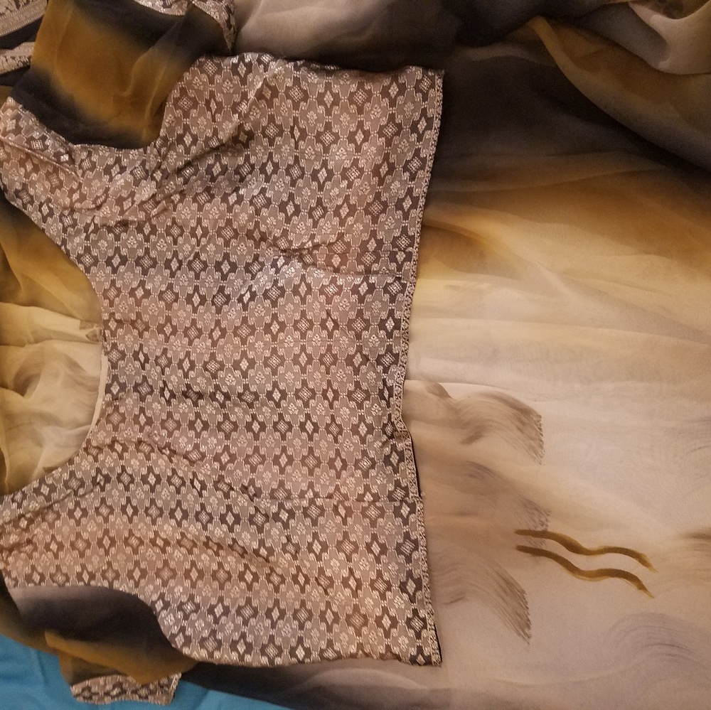 Very fancy chiffon sari, blouse, skirt readymade